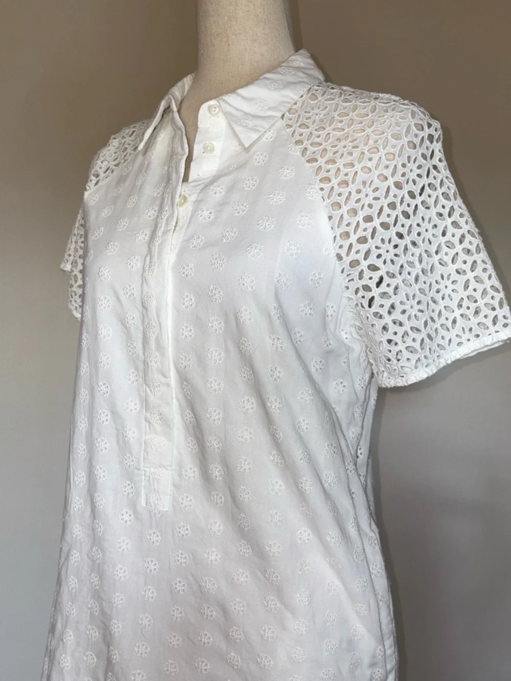 J. Crew White Eyelet Lace Relaxed Fit Cotton Shirt Dress Size 4 - Picture 5 of 9